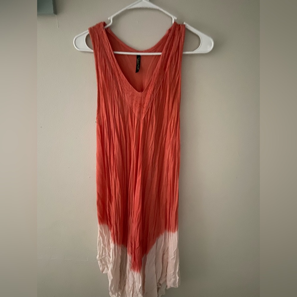 Coral and White Sleeveless Top